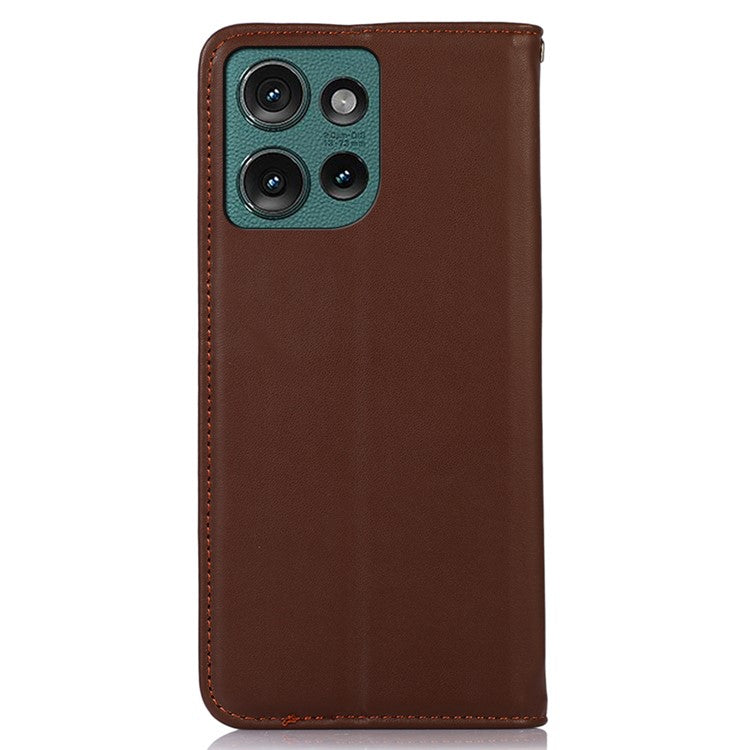 KHAZNEH For Motorola Edge 50 Neo 5G / Moto S50 5G / Thinkphone 25 5G Case Genuine Cow Leather Wallet Phone Cover Nappa Texture - Brown