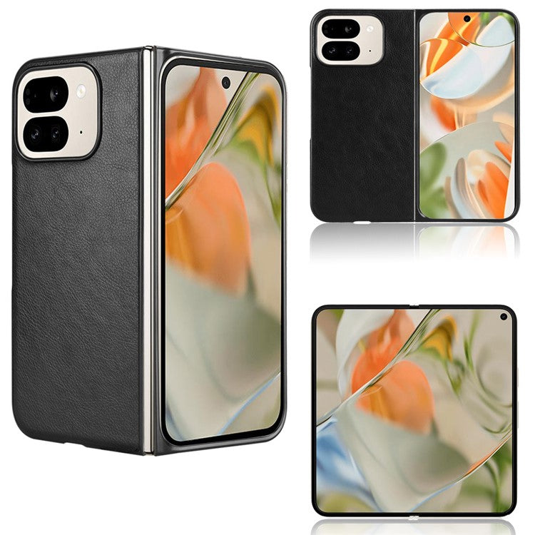For Google Pixel 9 Pro Fold 5G Case Litchi Texture PU Leather + PC Phone Cover - Black