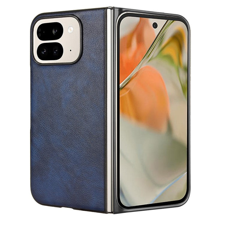 For Google Pixel 9 Pro Fold 5G Case Litchi Texture PU Leather + PC Phone Cover - Blue