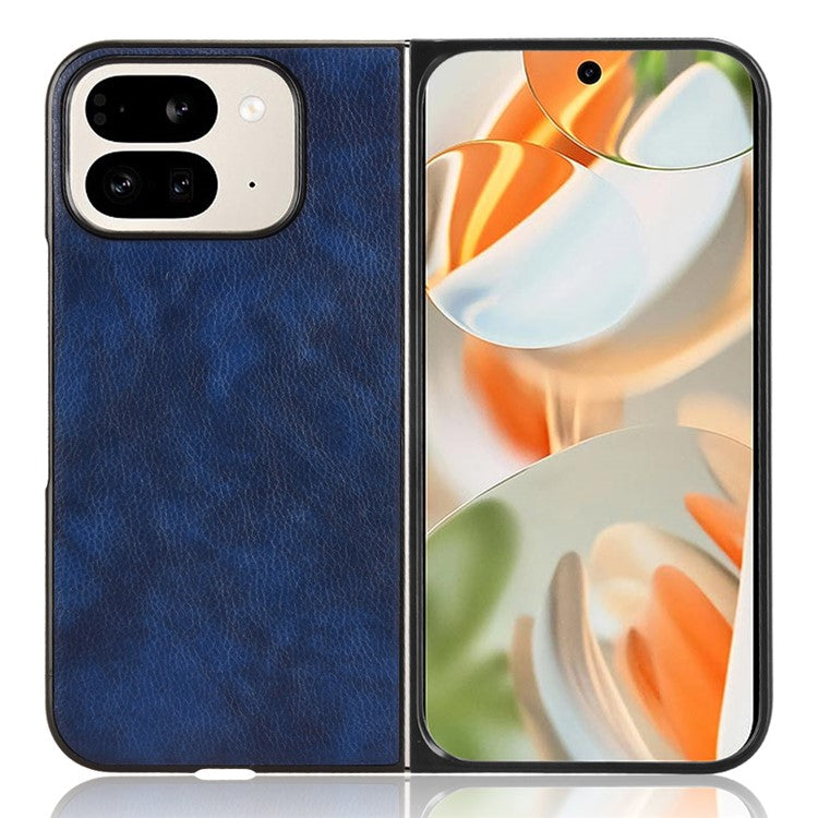 For Google Pixel 9 Pro Fold 5G Case Litchi Texture PU Leather + PC Phone Cover - Blue