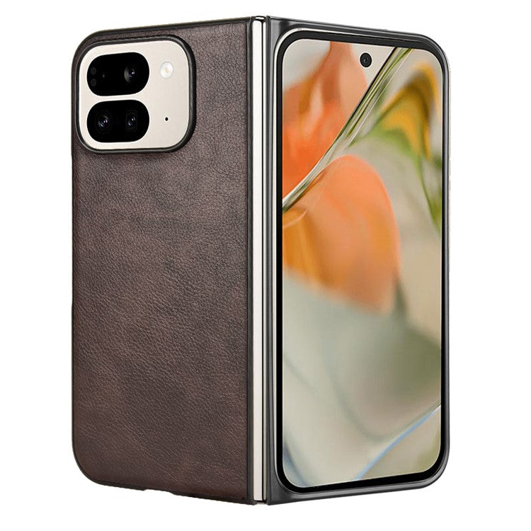 For Google Pixel 9 Pro Fold 5G Case Litchi Texture PU Leather + PC Phone Cover - Brown