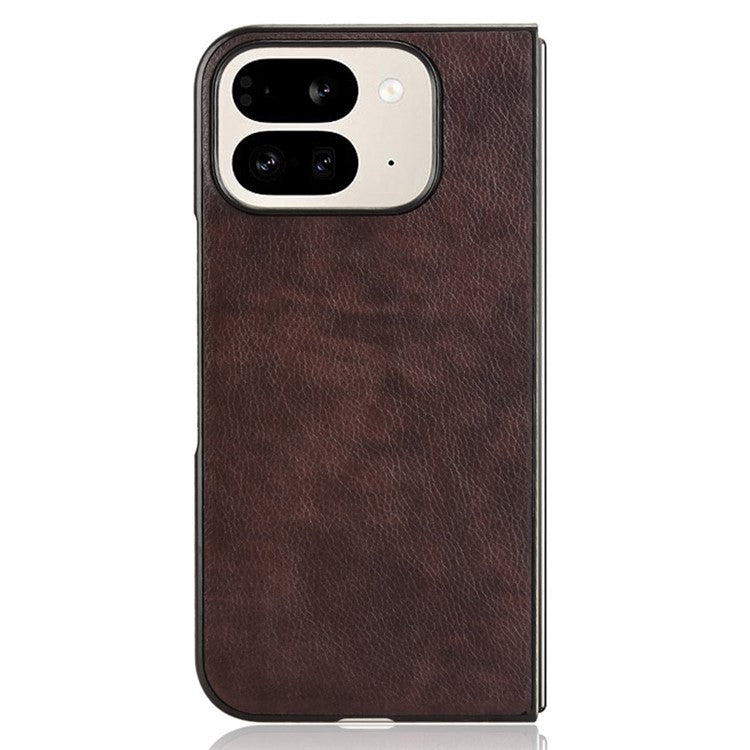 For Google Pixel 9 Pro Fold 5G Case Litchi Texture PU Leather + PC Phone Cover - Brown