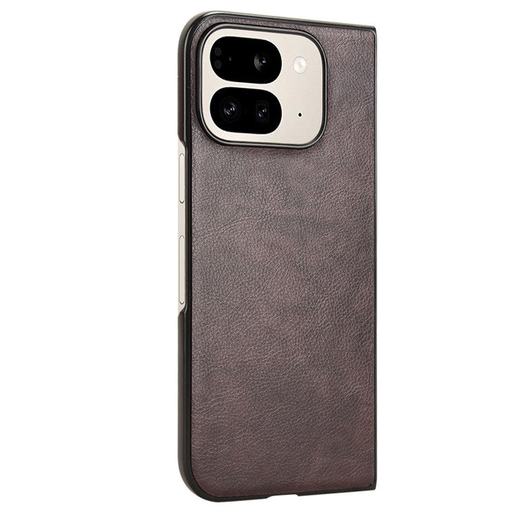 For Google Pixel 9 Pro Fold 5G Case Litchi Texture PU Leather + PC Phone Cover - Brown