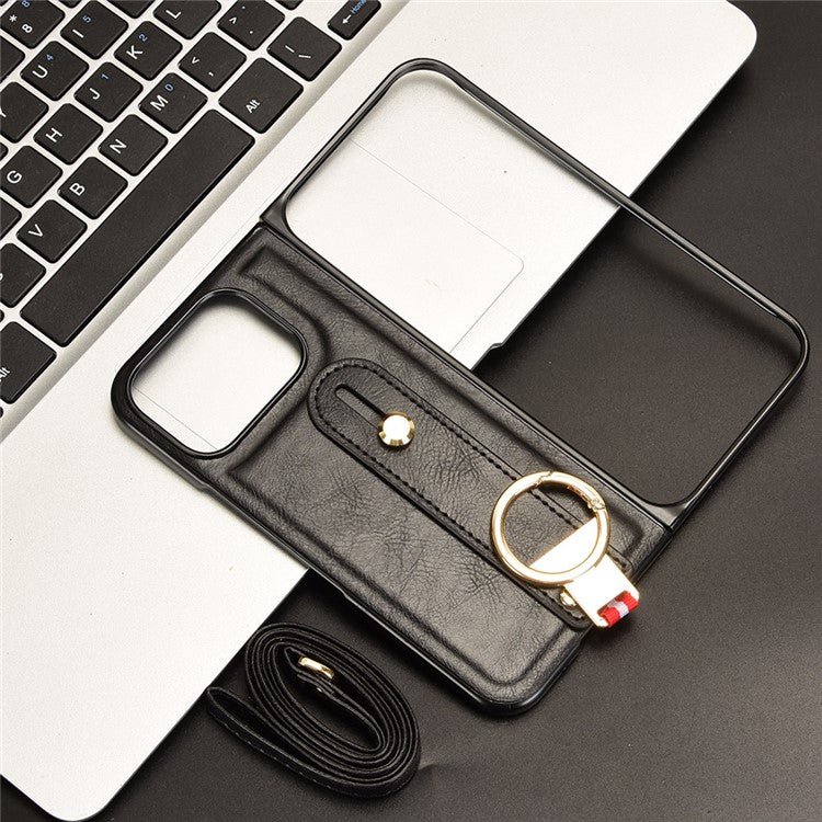 For Google Pixel 9 Pro Fold 5G Case Leather+PC+TPU Wristband Cover with Bottle Opener Ring - Black