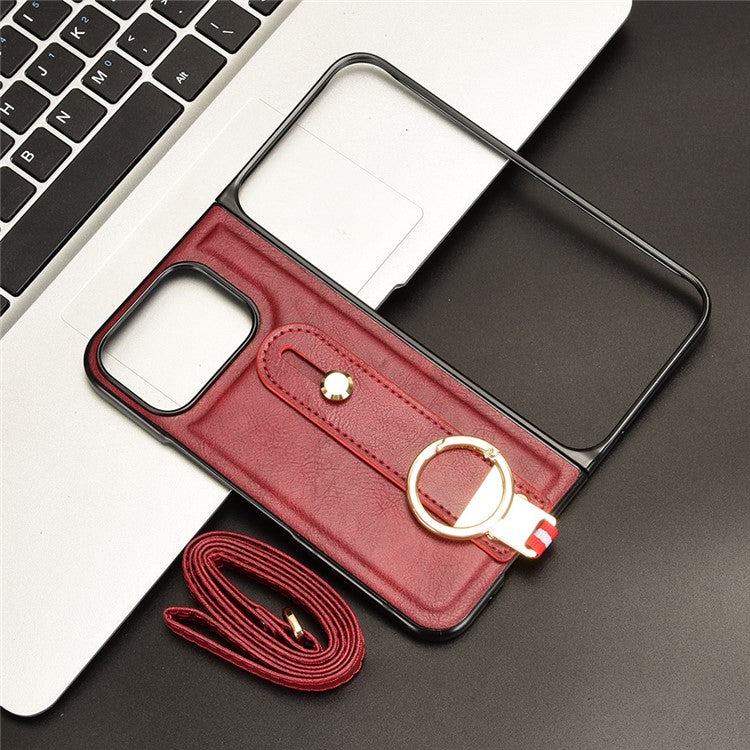 For Google Pixel 9 Pro Fold 5G Case Leather+PC+TPU Wristband Cover with Bottle Opener Ring - Red