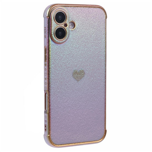 For iPhone 16 Plus Case TPU Heart Pattern Iridescent Gradient Phone Cover - Colorful Purple