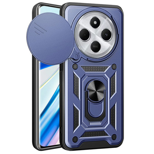 For Xiaomi Poco C75 4G / Redmi 14R 5G / 14C 4G Case with Slide Camera Lid PC+TPU Kickstand Phone Cover - Blue