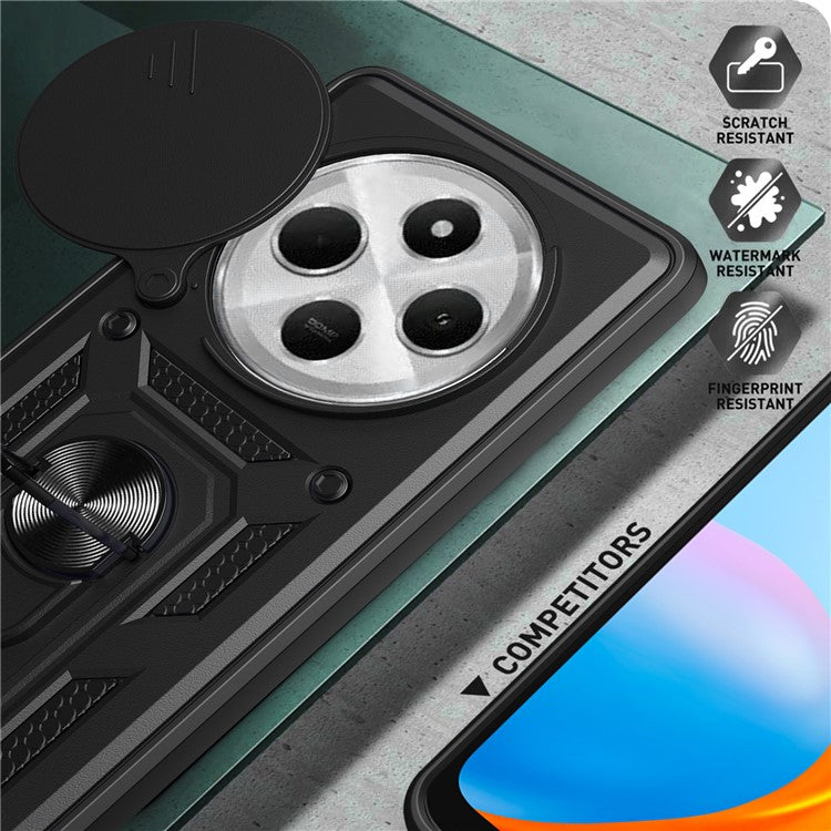 For Xiaomi Poco C75 4G / Redmi 14R 5G / 14C 4G Case with Slide Camera Lid PC+TPU Kickstand Phone Cover - Blue