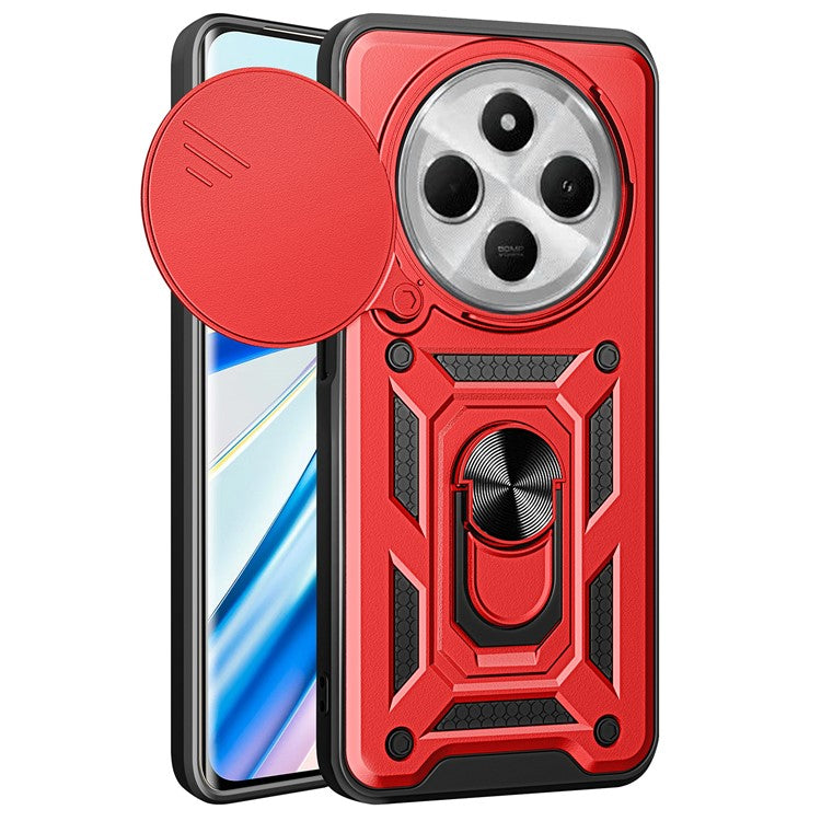 For Xiaomi Poco C75 4G / Redmi 14R 5G / 14C 4G Case with Slide Camera Lid PC+TPU Kickstand Phone Cover - Red