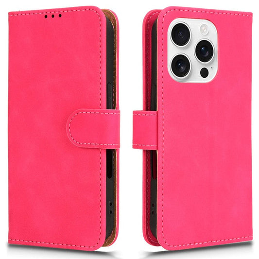 For iPhone 16 Pro Leather Case Skin-Feel Anti-Drop Wallet Flip Phone Cover - Rose