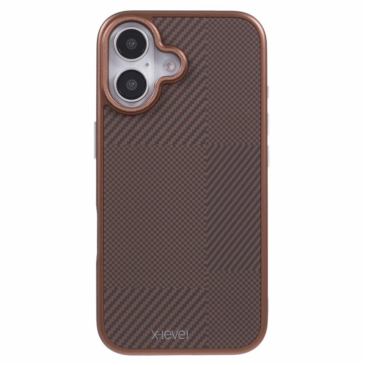 X-LEVEL For iPhone 16 Magnetic Case Hard PC Phone Cover Carbon Nano-Fiber Texture - Titanium Gold