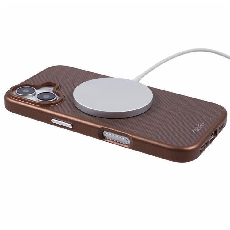 X-LEVEL For iPhone 16 Magnetic Case Hard PC Phone Cover Carbon Nano-Fiber Texture - Titanium Gold