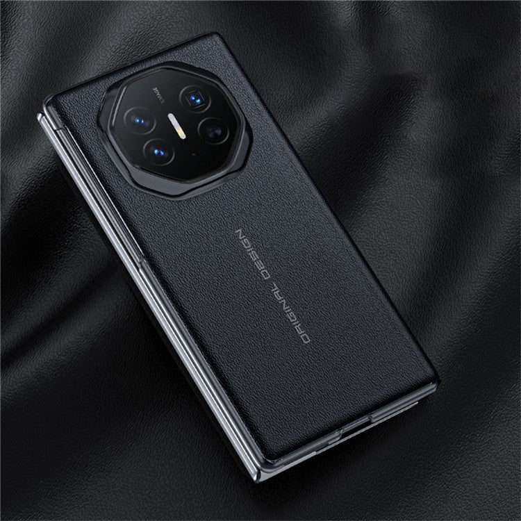 For Huawei Mate XT Ultimate Case Kickstand View Window Genuine Cow Leather+PC Phone Cover - Black