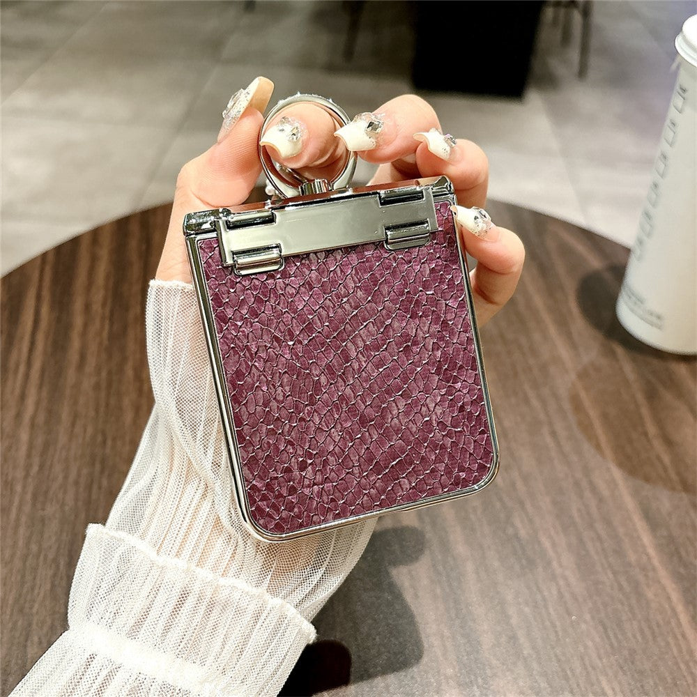 For Samsung Galaxy Z Flip7 FE 5G / Z Flip6 5G Case Fish Scale Texture Ring Holder PC Rhinestone Phone Cover - Purple