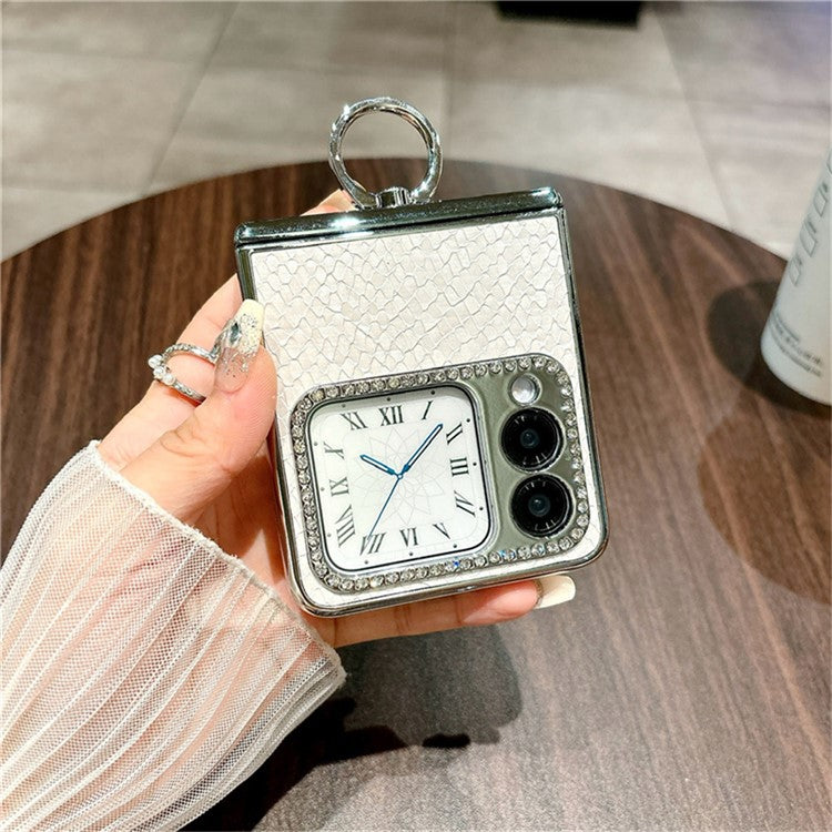 For Huawei nova Flip 5G Case Fish Scale Texture Ring Holder PC Rhinestone Phone Cover - White