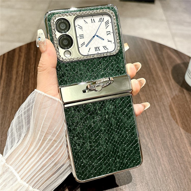 For Huawei nova Flip 5G Case Fish Scale Texture Ring Holder PC Rhinestone Phone Cover - Green
