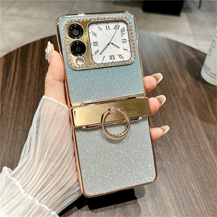 For Huawei nova Flip 5G Case Glitter Design Rhinestone Decor Hard PC Phone Cover - Blue