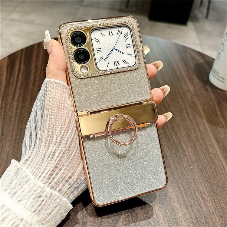 For Huawei nova Flip 5G Case Glitter Design Rhinestone Decor Hard PC Phone Cover - Gold