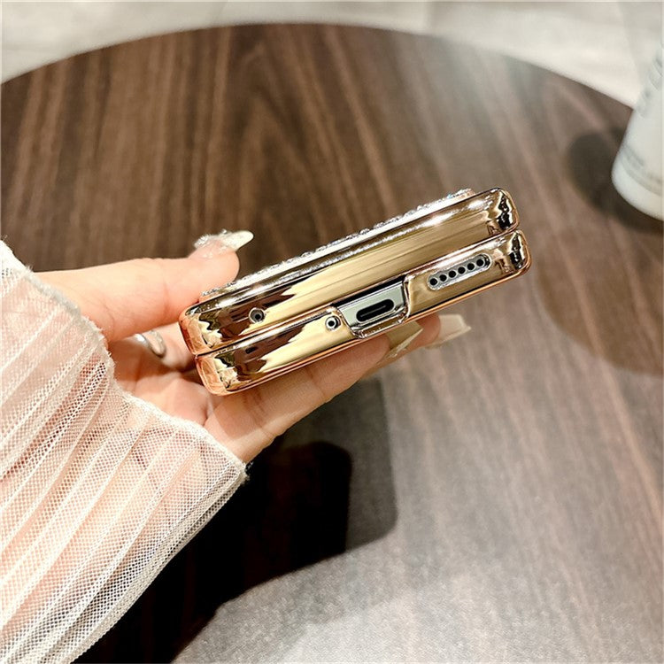 For Huawei nova Flip 5G Case Glitter Design Rhinestone Decor Hard PC Phone Cover - Gold