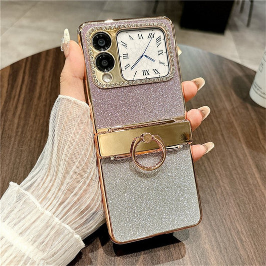 For Huawei nova Flip 5G Case Glitter Design Rhinestone Decor Hard PC Phone Cover - Purple
