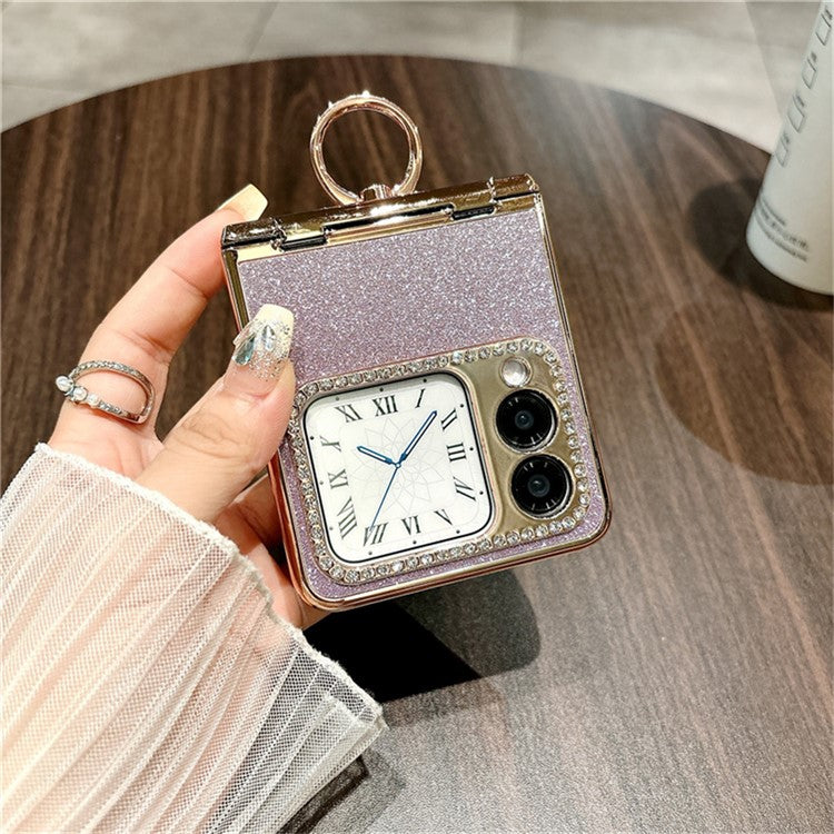 For Huawei nova Flip 5G Case Glitter Design Rhinestone Decor Hard PC Phone Cover - Purple