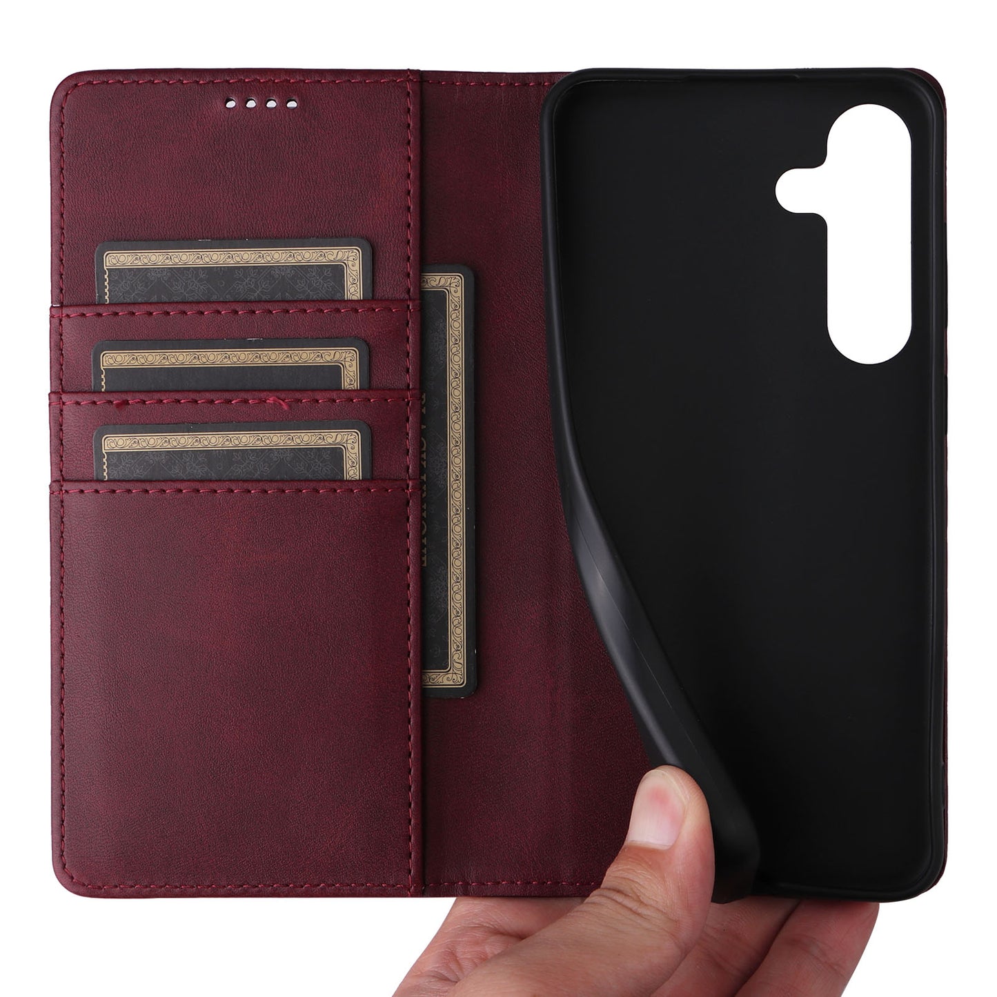 For Samsung Galaxy A16 5G / A16 4G Case RFID Blocking PU Leather Phone Wallet Cover - Wine Red