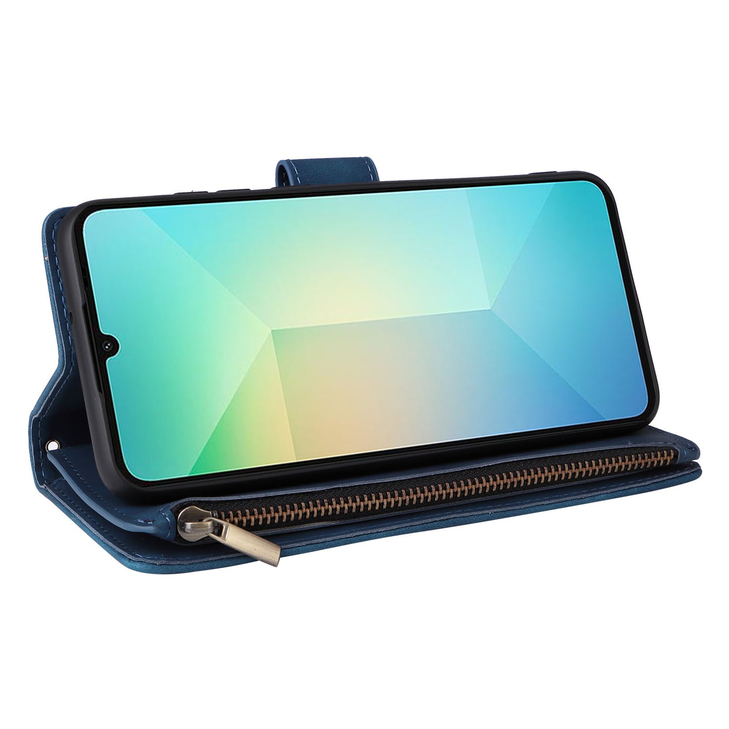 For Samsung Galaxy A06 Case Zipper Wallet Multiple Card Slots Leather Phone Cover - Blue