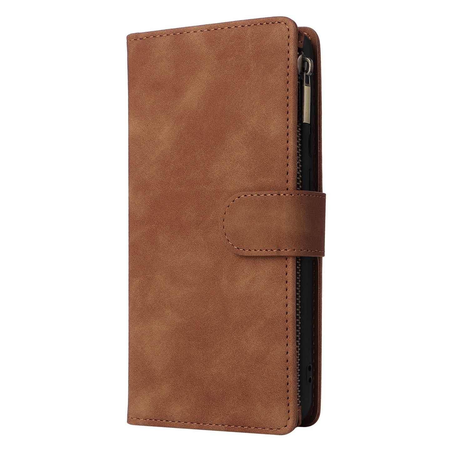 For Samsung Galaxy A06 Case Zipper Wallet Multiple Card Slots Leather Phone Cover - Brown