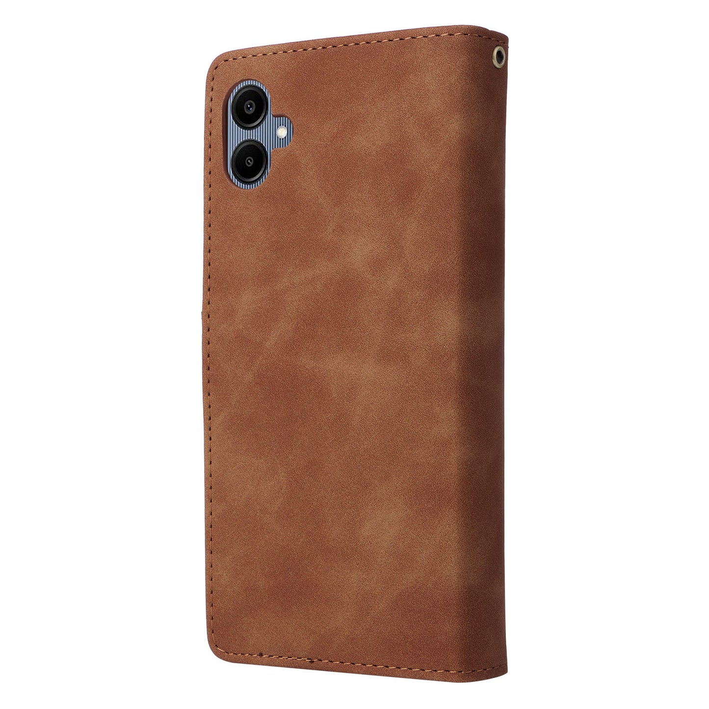 For Samsung Galaxy A06 Case Zipper Wallet Multiple Card Slots Leather Phone Cover - Brown