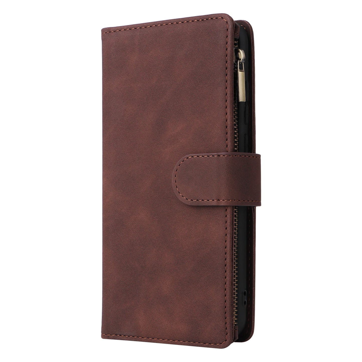 For Samsung Galaxy A06 Case Zipper Wallet Multiple Card Slots Leather Phone Cover - Coffee