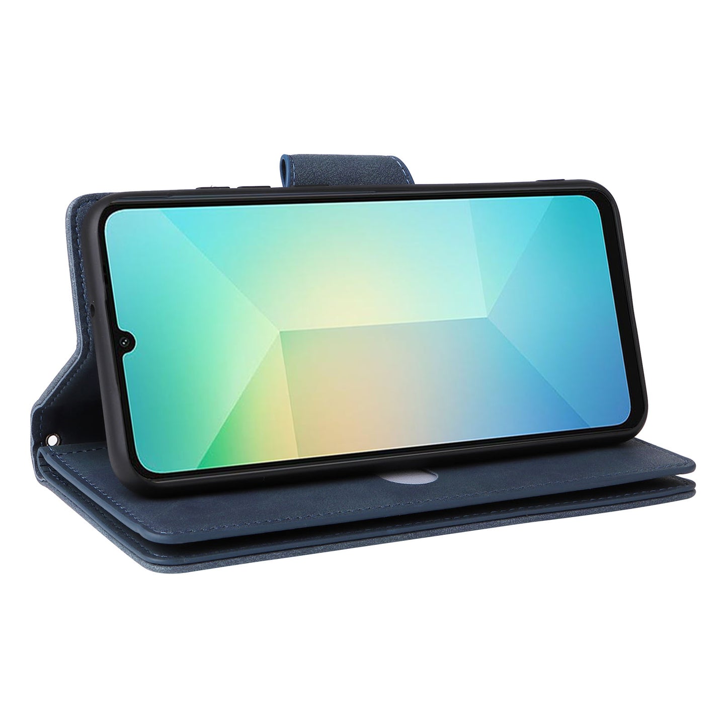 For Samsung Galaxy A06 Case Zipper Wallet Leather Stand Phone Cover Rivet Decor - Blue