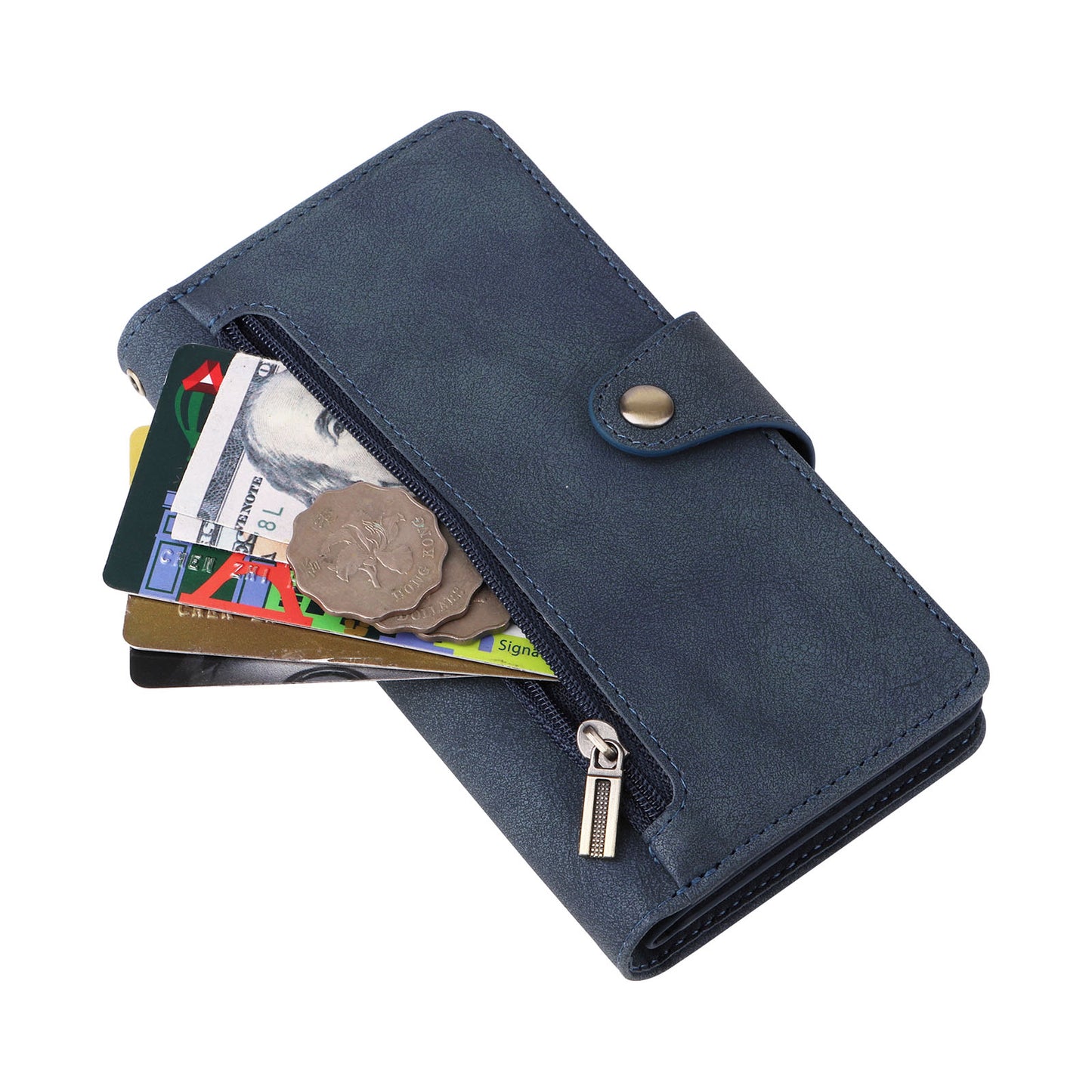 For Samsung Galaxy A06 Case Zipper Wallet Leather Stand Phone Cover Rivet Decor - Blue