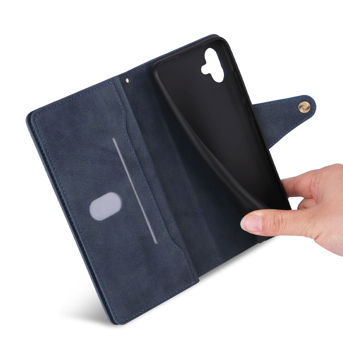 For Samsung Galaxy A06 Case Zipper Wallet Leather Stand Phone Cover Rivet Decor - Blue