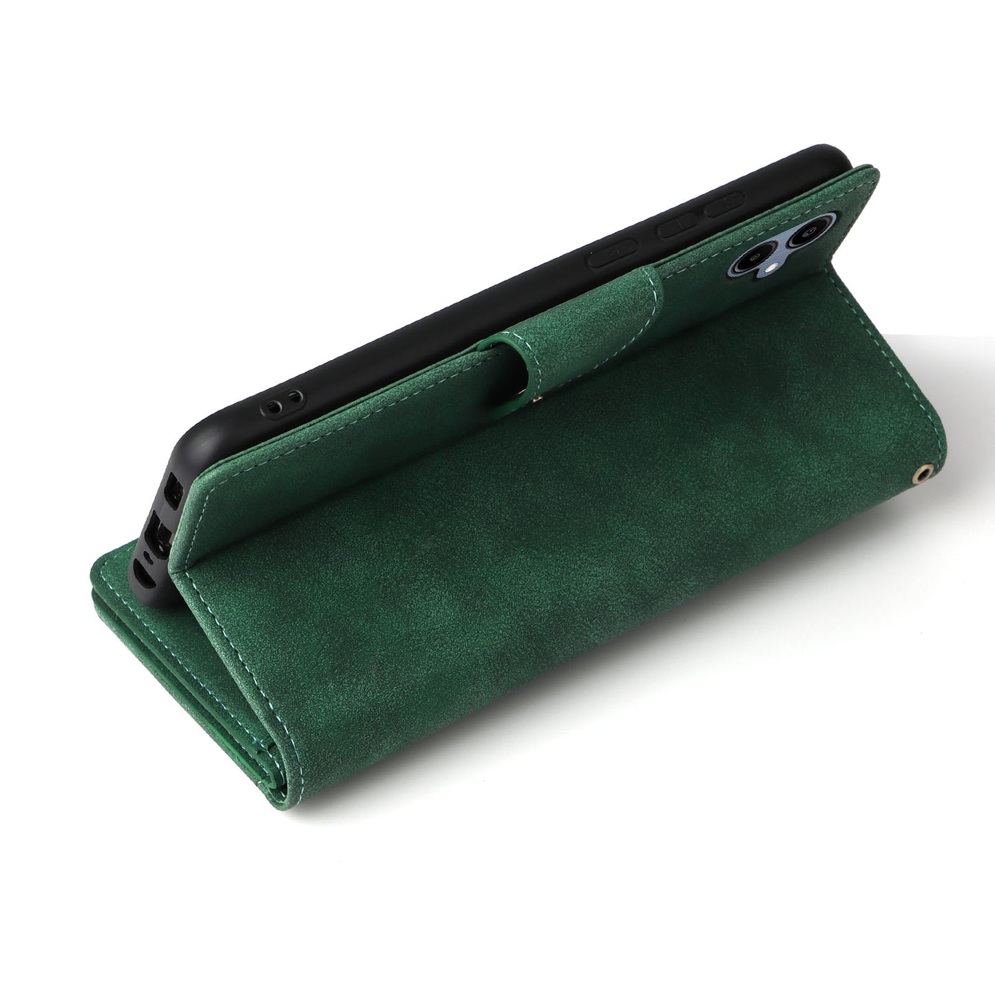 For Samsung Galaxy A06 Case Zipper Wallet Leather Stand Phone Cover Rivet Decor - Green