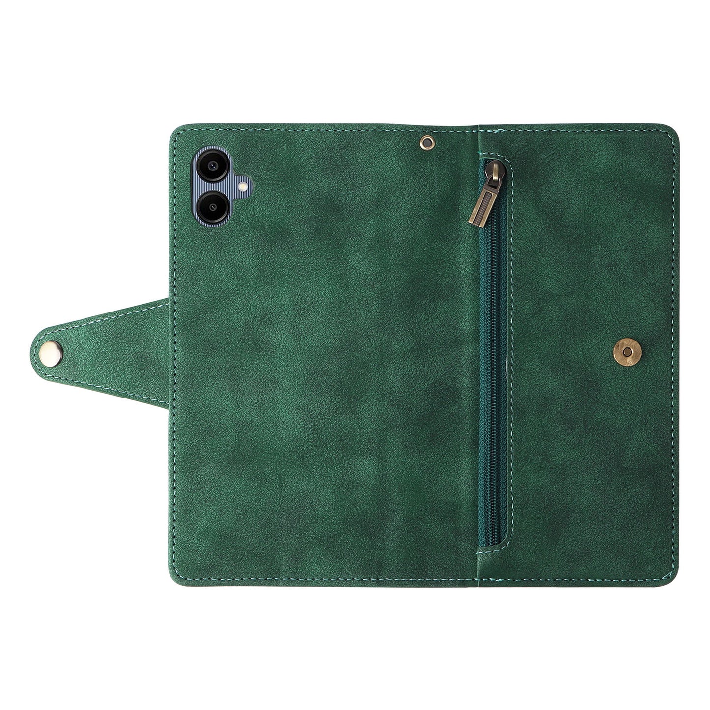 For Samsung Galaxy A06 Case Zipper Wallet Leather Stand Phone Cover Rivet Decor - Green