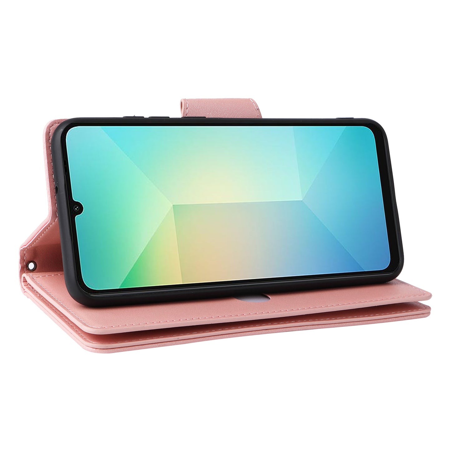 For Samsung Galaxy A06 Case Zipper Wallet Leather Stand Phone Cover Rivet Decor - Rose Gold