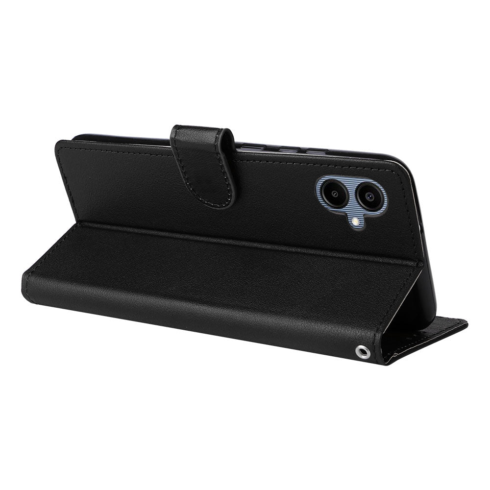 For Samsung Galaxy A06 Case Wallet Stand View PU Leather Phone Cover - Black