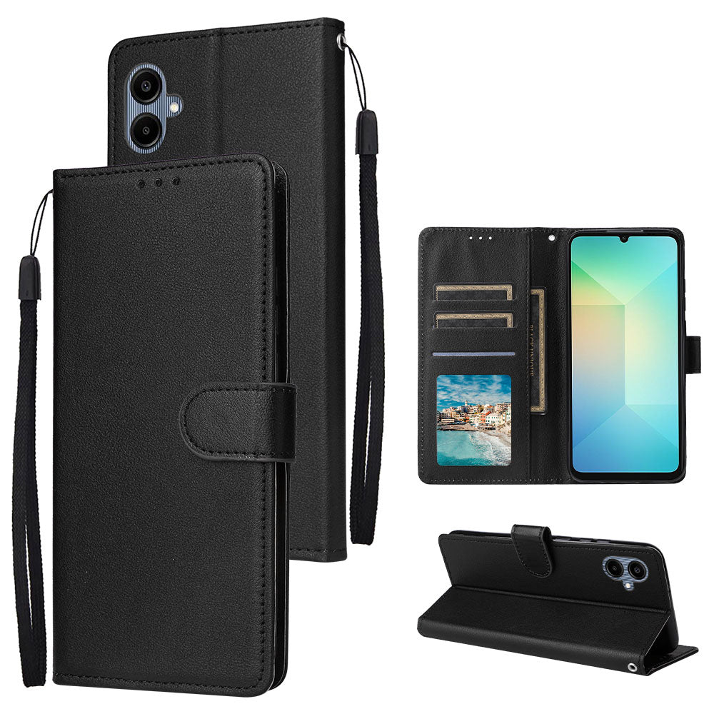 For Samsung Galaxy A06 Case Wallet Stand View PU Leather Phone Cover - Black