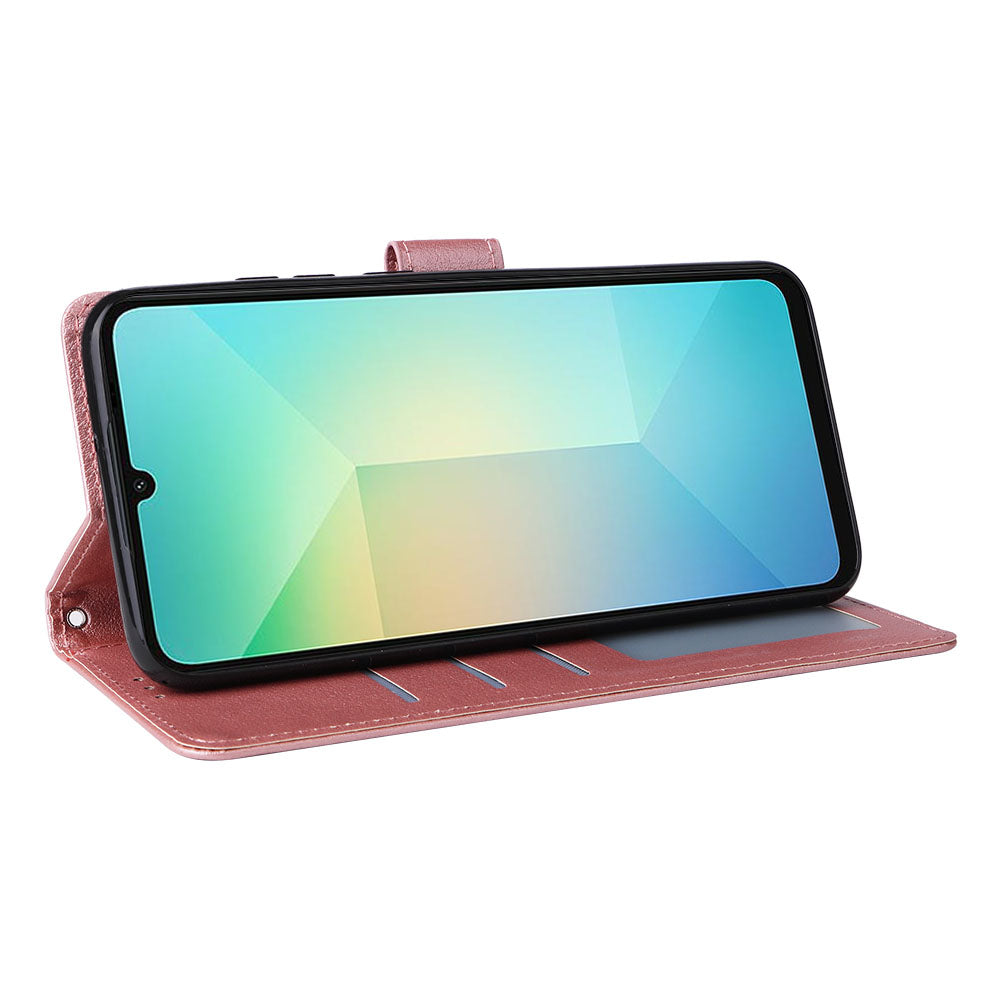 For Samsung Galaxy A06 Case Wallet Stand View PU Leather Phone Cover - Rose Gold