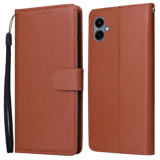 For Samsung Galaxy A06 Case Wallet Stand View PU Leather Phone Cover - Brown