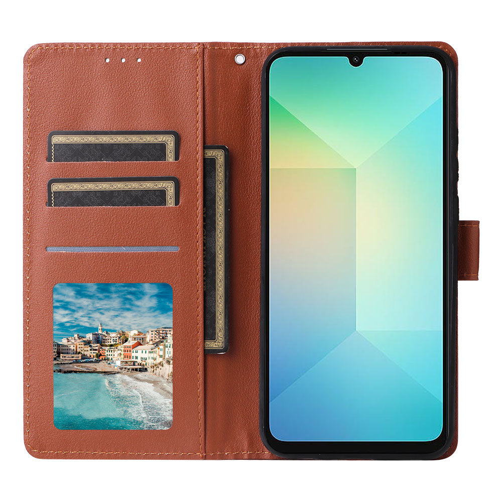 For Samsung Galaxy A06 Case Wallet Stand View PU Leather Phone Cover - Brown