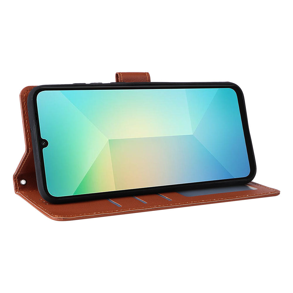 For Samsung Galaxy A06 Case Wallet Stand View PU Leather Phone Cover - Brown