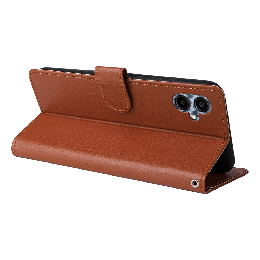For Samsung Galaxy A06 Case Wallet Stand View PU Leather Phone Cover - Brown