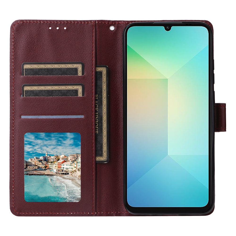 For Samsung Galaxy A06 Case Wallet Stand View PU Leather Phone Cover - Wine Red