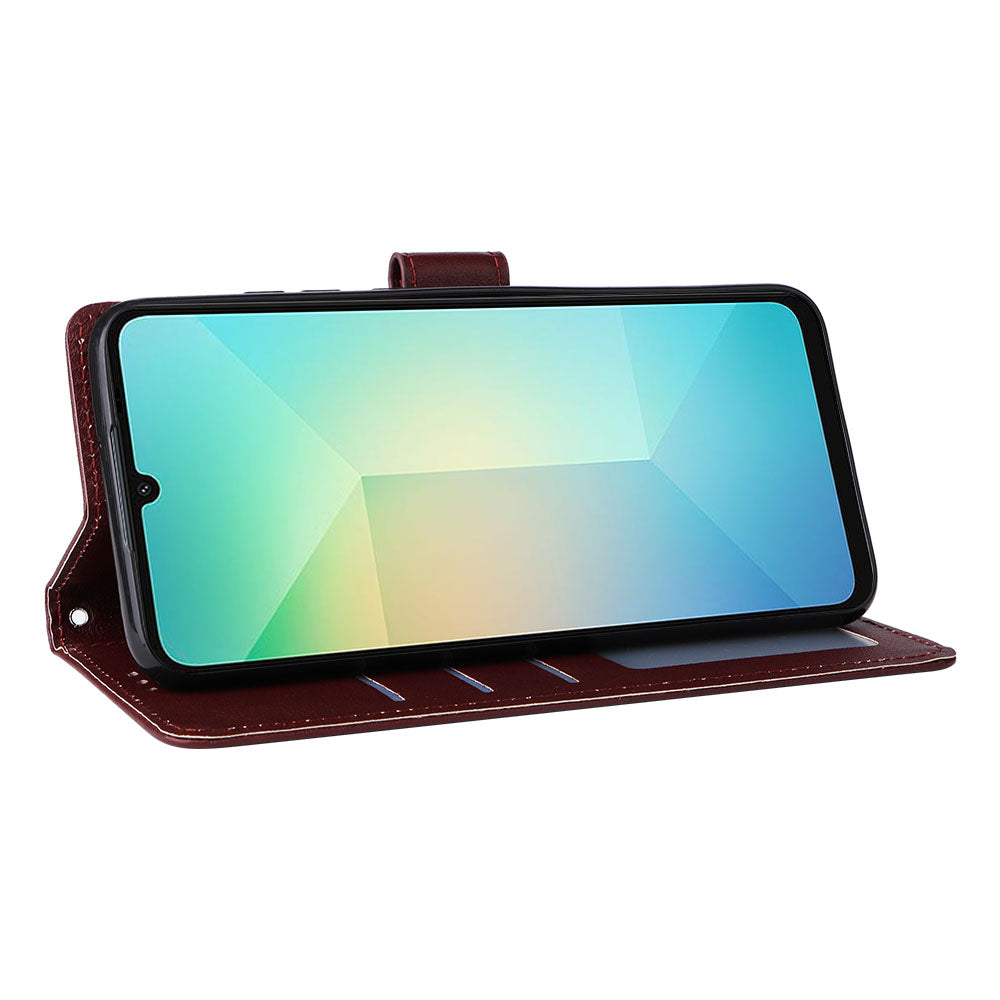 For Samsung Galaxy A06 Case Wallet Stand View PU Leather Phone Cover - Wine Red
