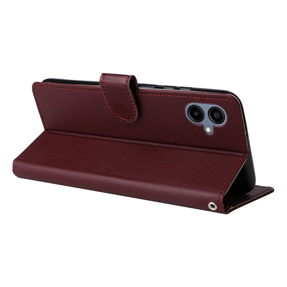 For Samsung Galaxy A06 Case Wallet Stand View PU Leather Phone Cover - Wine Red