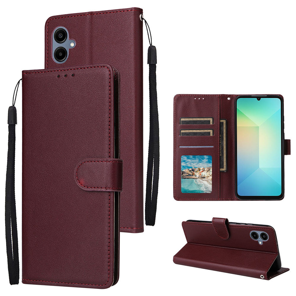 For Samsung Galaxy A06 Case Wallet Stand View PU Leather Phone Cover - Wine Red