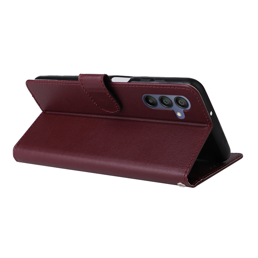 For Samsung Galaxy A16 5G / A16 4G Case Wallet Stand View PU Leather Phone Cover - Wine Red