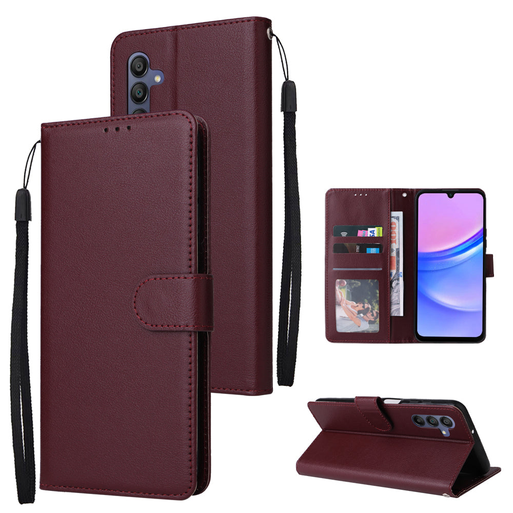 For Samsung Galaxy A16 5G / A16 4G Case Wallet Stand View PU Leather Phone Cover - Wine Red