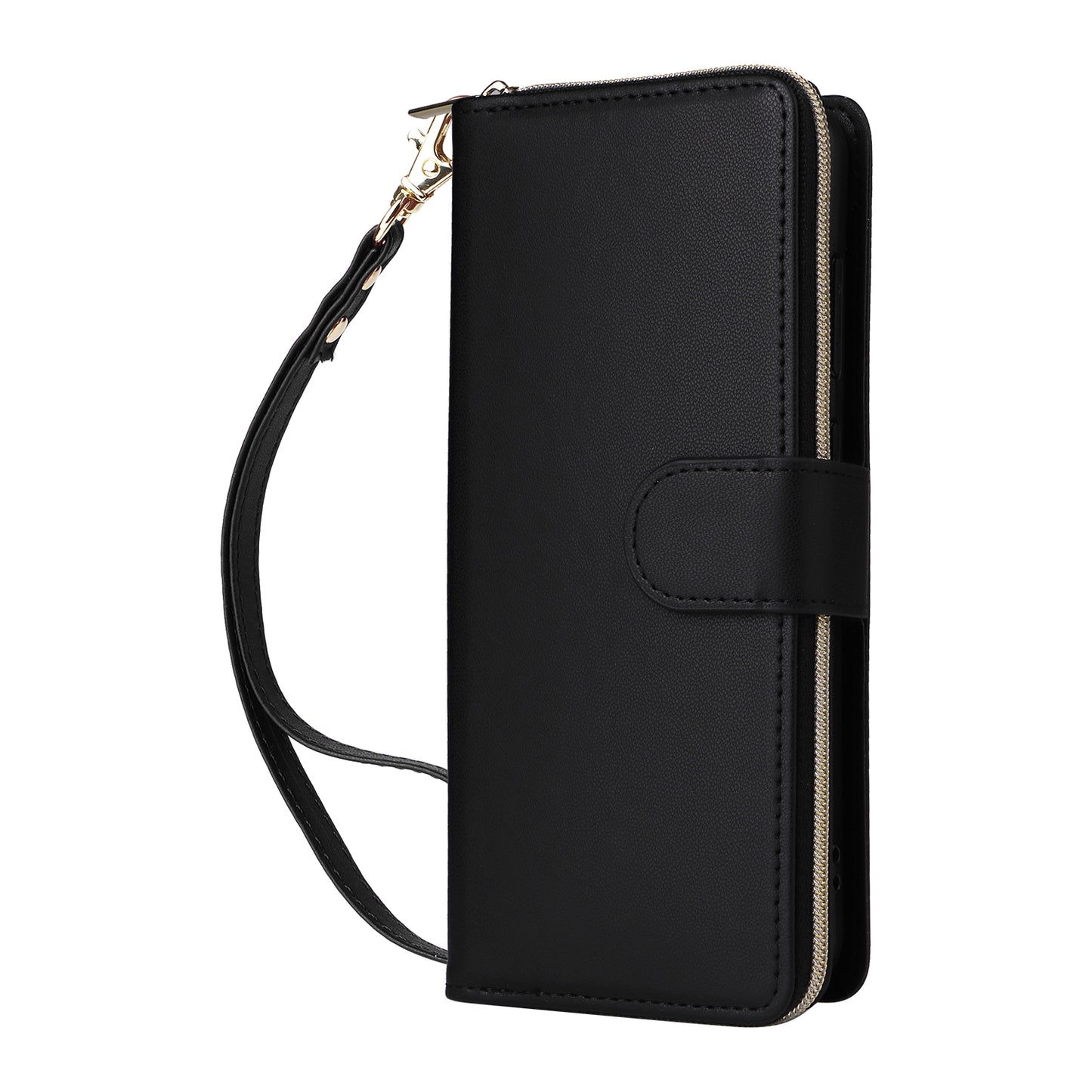 R20 For Samsung Galaxy A16 5G / A16 4G Case Zipper Pocket PU Leather Cover with 9 Card Slots - Black